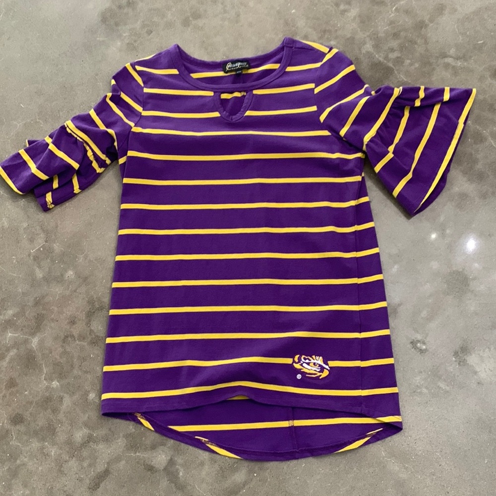 Purple and gold panther game day bell sleeve t shirt
